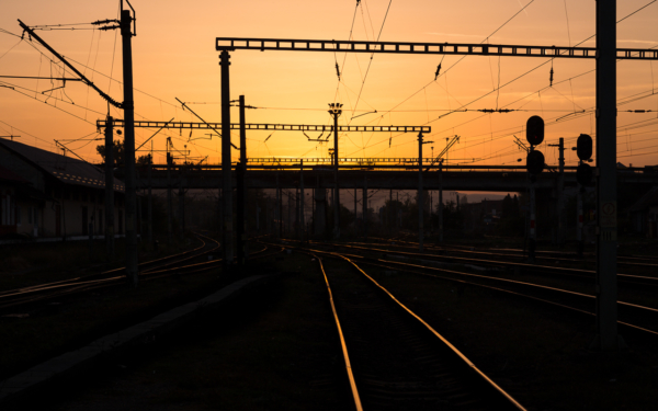 Sunset at the Cluj-Napoca train station.