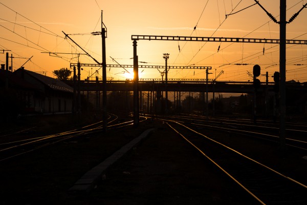 Sunset at the Cluj-Napoca train station.