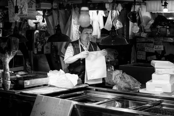 A worker at Tsukiji Market, Tokyo, Japan