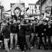 U Cluj protest. The Ultras on the front line. Cluj-Napoca, Romania.