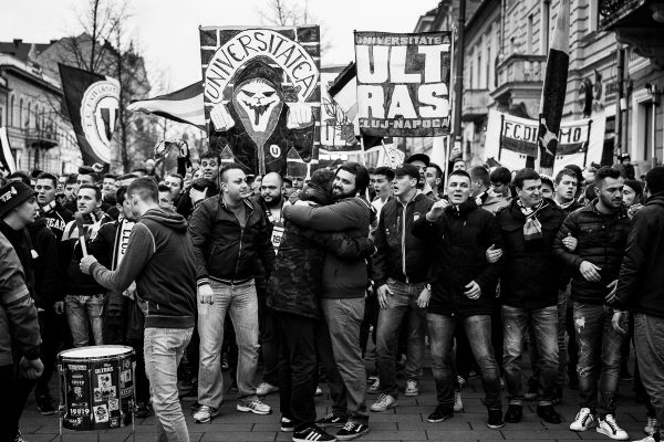 U Cluj protest. The Ultras on the front line. Cluj-Napoca, Romania.