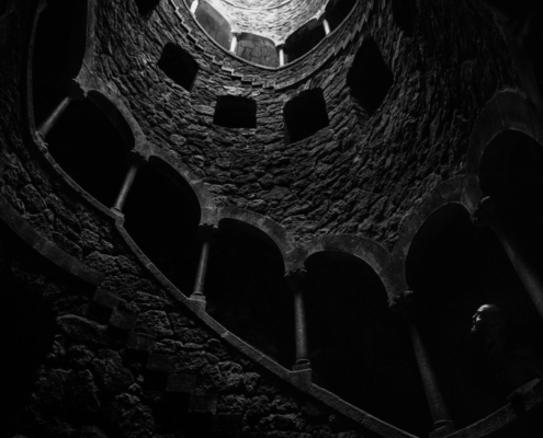 Inside the Initiation Well at Quita da Regaleira (Sintra, Portugal).
